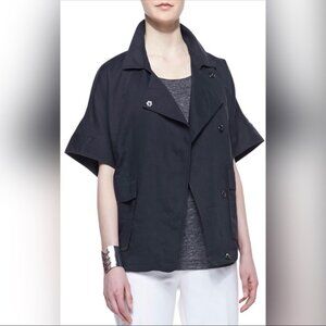 EILEEN FISHER boxy short sleeve oversize slub linen jacket grey